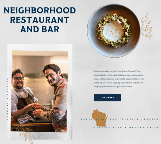 Screenshot der Website des Restaurants Restore Public House