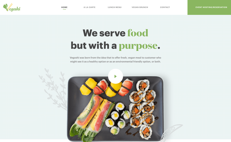 Screenshot der Startseite des Restaurants Vegoshi